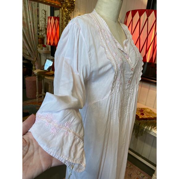 vintage 1980s pink cotton nightgown tommies cottagecore granny victorian m/l 38 - Picture 4 of 10